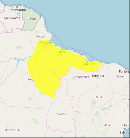 Mapa das áreas com alerta de acumulado de chuva nesta 3ª feira - Fonte: Inmet