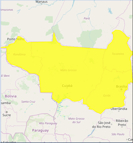 Mapa das áreas com alerta de chuvas intensas nesta 2ª - Fonte: Inmet