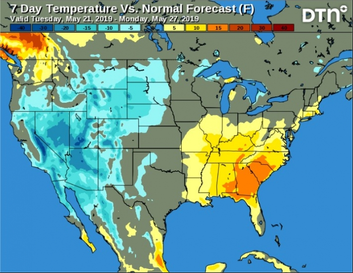 Temperaturas EUA 7 dias - DTN